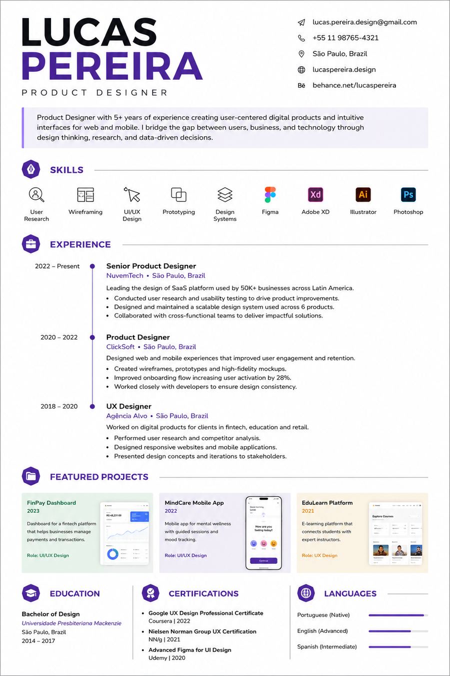 Product Designer resume sample