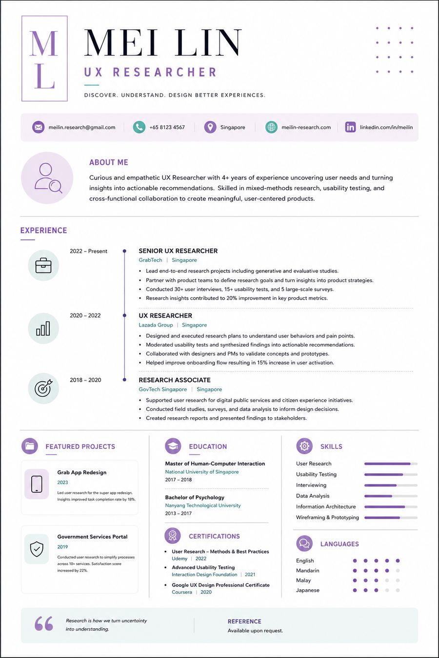 UX Researcher resume sample