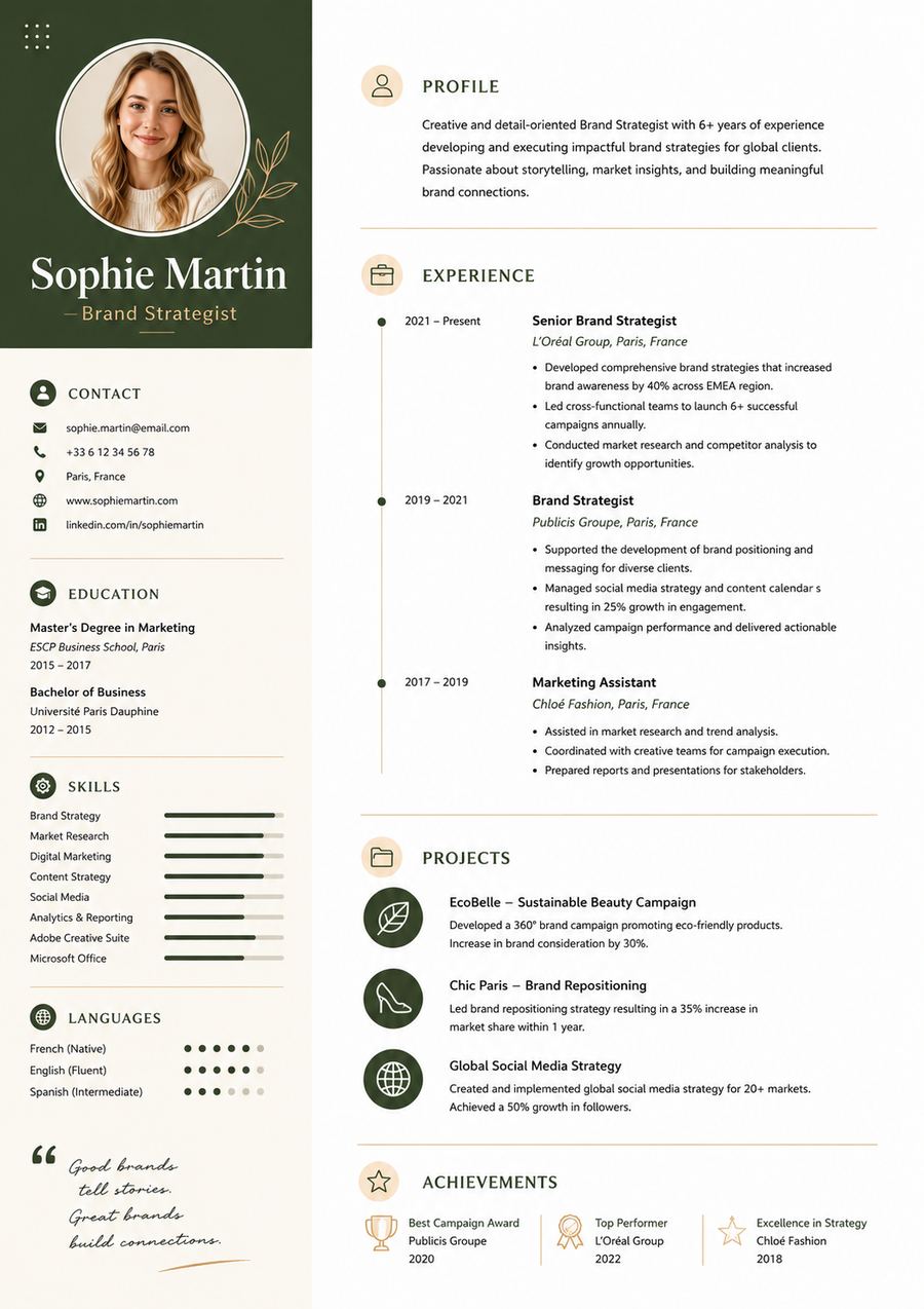 Brand Strategist resume sample
